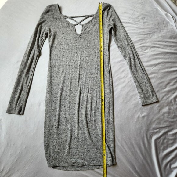 Popular Basics Bershka Gray Long Sleeve Dress | Crisscross Front Detail - Picture 3 of 5